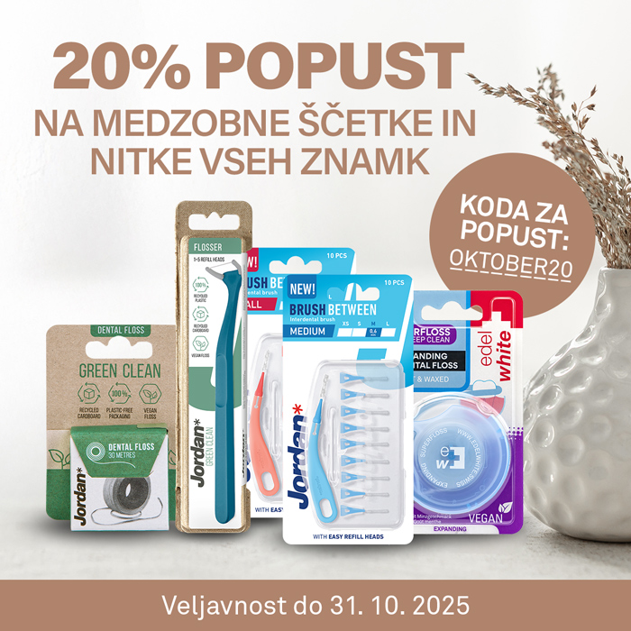 Koda za 20% popust na medzobne ščetke in zobne nitke: OKTOBER20
